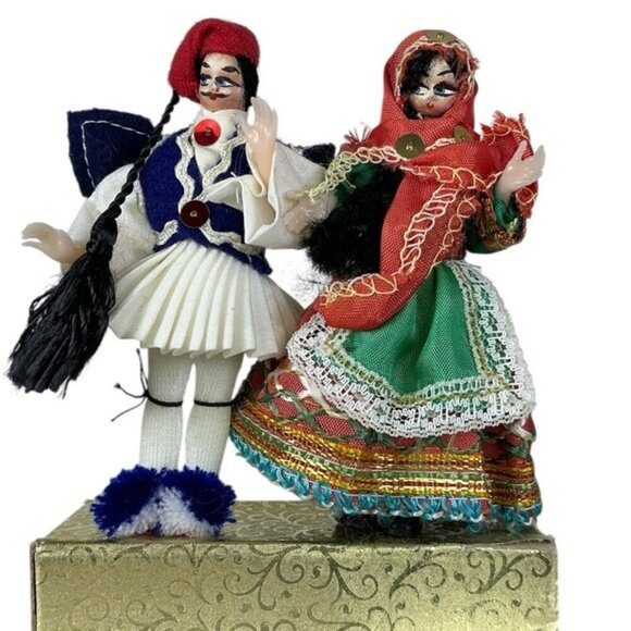 Vintage Greek Folk Doll Set Tsolias Evzones Traditional Ceremonial Dance Outfit - Picture 1 of 16